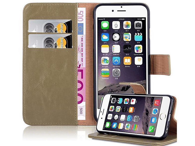 / Hülle CAPPUCCINO Apple, PLUS Book Style, iPhone BRAUN 6 6S Luxury CADORABO PLUS, Bookcover,