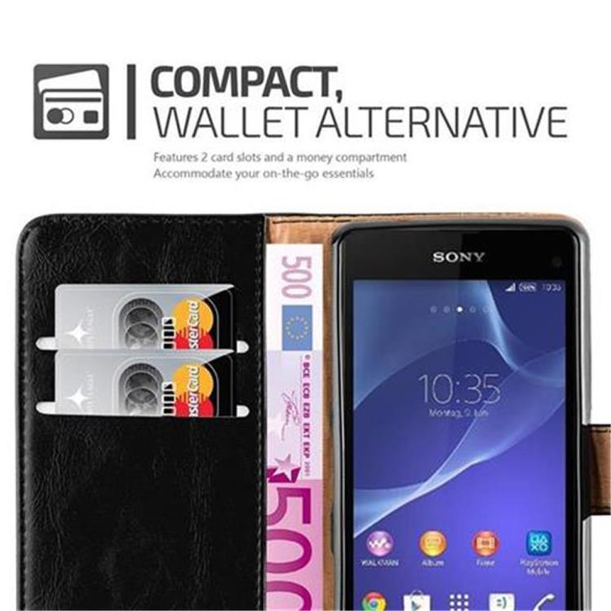 Hülle Style, Sony, Z1 Luxury CADORABO Book COMPACT, GRAPHIT Xperia Bookcover, SCHWARZ
