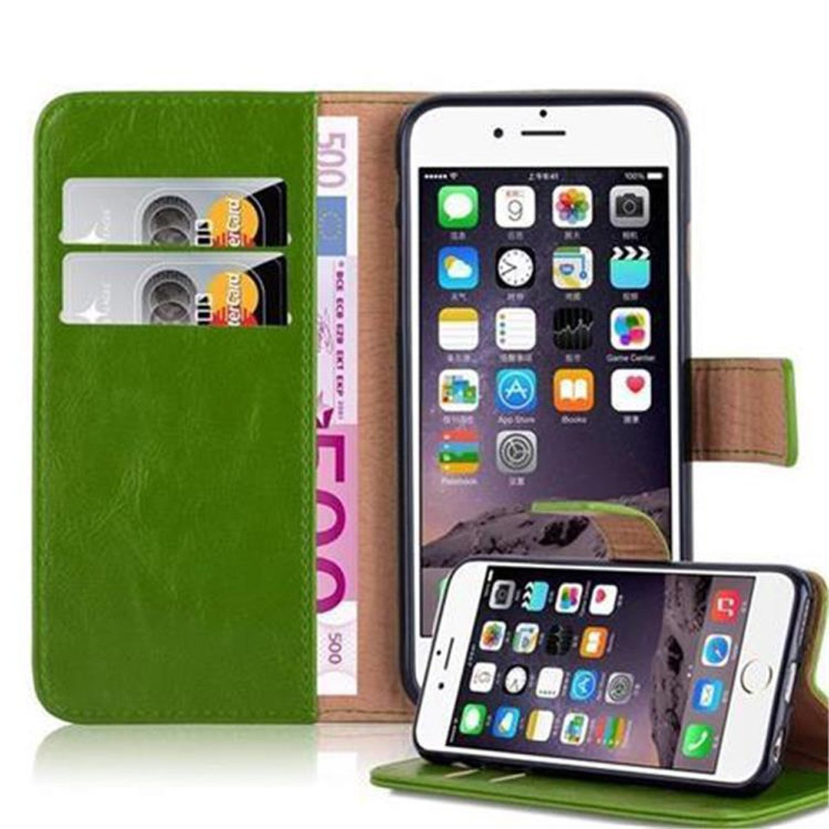 Style, Book Apple, iPhone 6S, Luxury Bookcover, CADORABO GRAS GRÜN 6 / Hülle
