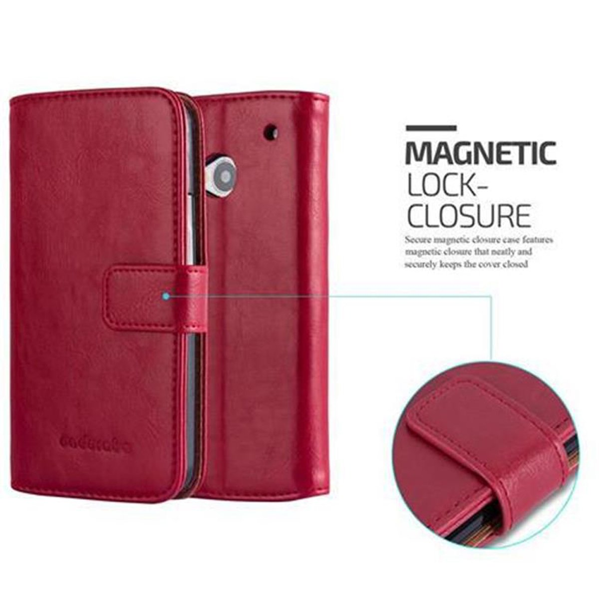 HTC, Book Luxury Style, ROT Hülle ONE Bookcover, M7, CADORABO WEIN