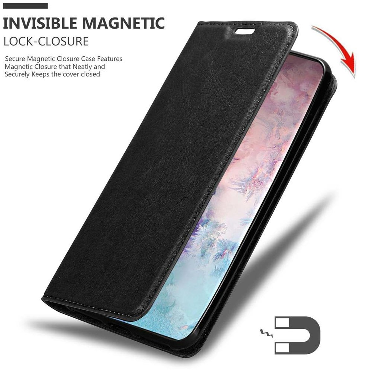 CADORABO Book Hülle Invisible Magnet, 10 SCHWARZ NOTE PLUS, Galaxy NACHT Bookcover, Samsung