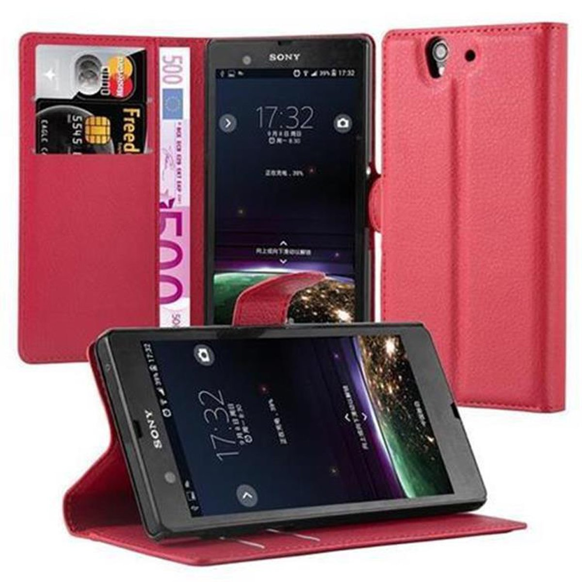 ROT Xperia KARMIN Book Sony, Hülle Bookcover, Standfunktion, CADORABO Z,