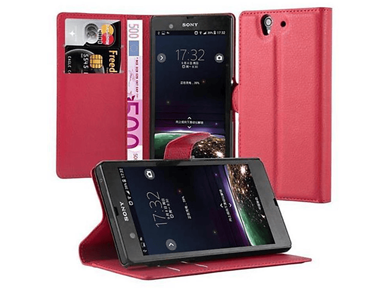 ROT Xperia KARMIN Book Sony, Hülle Bookcover, Standfunktion, CADORABO Z,