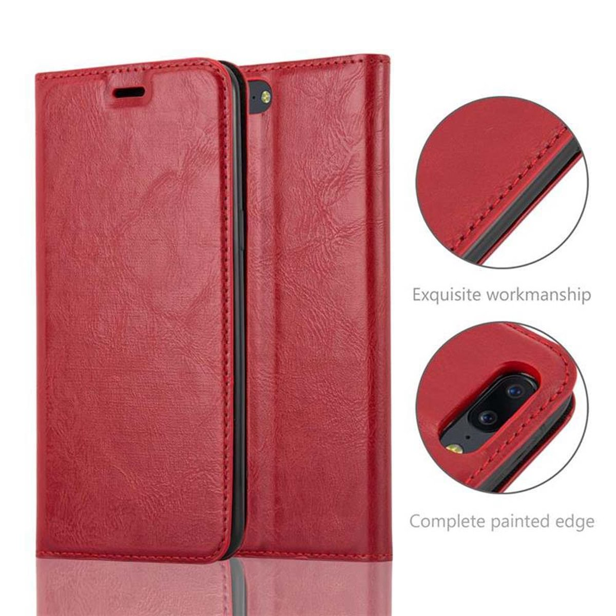 Book Invisible CADORABO Hülle Bookcover, ROT Magnet, 5, OnePlus, APFEL