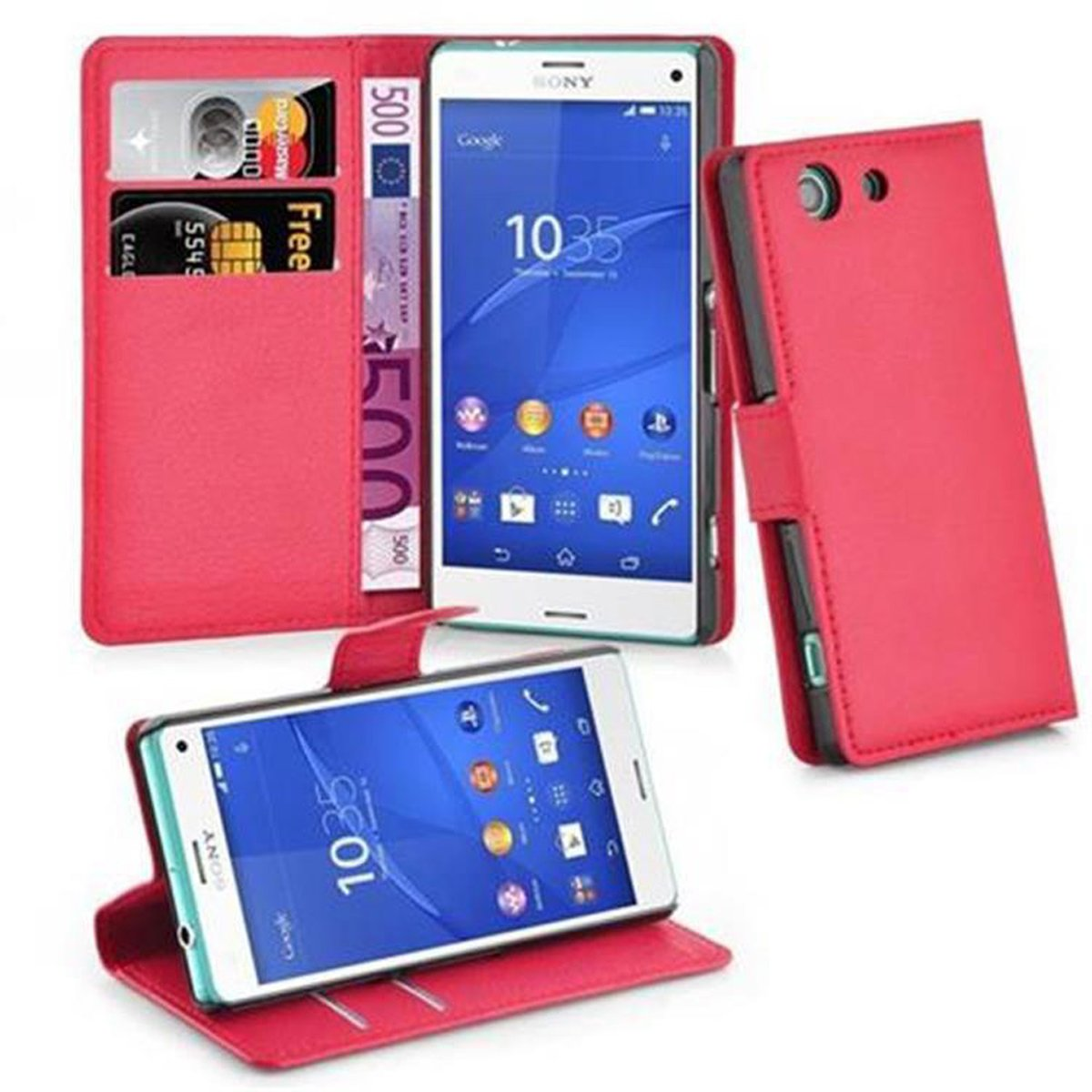Hülle Z3 Xperia KARMIN Sony, COMPACT, ROT Bookcover, CADORABO Book Standfunktion,