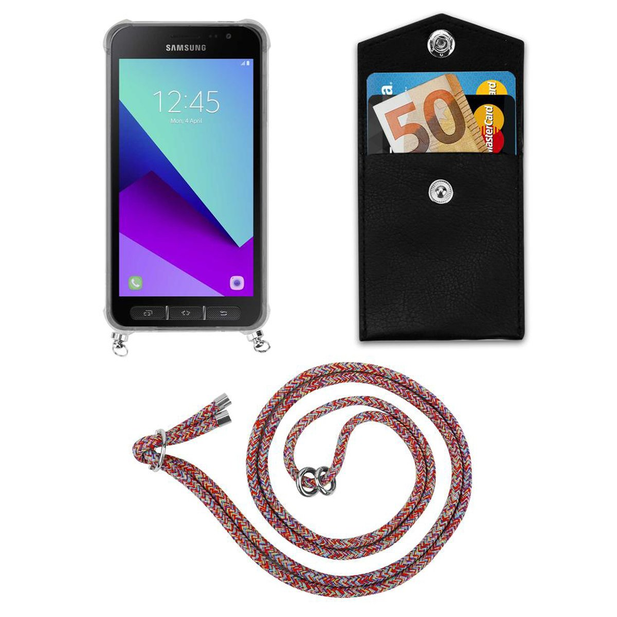 CADORABO Handy Kette mit Silber XCover Ringen, Band Kordel abnehmbarer Backcover, / PARROT Hülle, und Galaxy 4s, Samsung, COLORFUL XCover 4