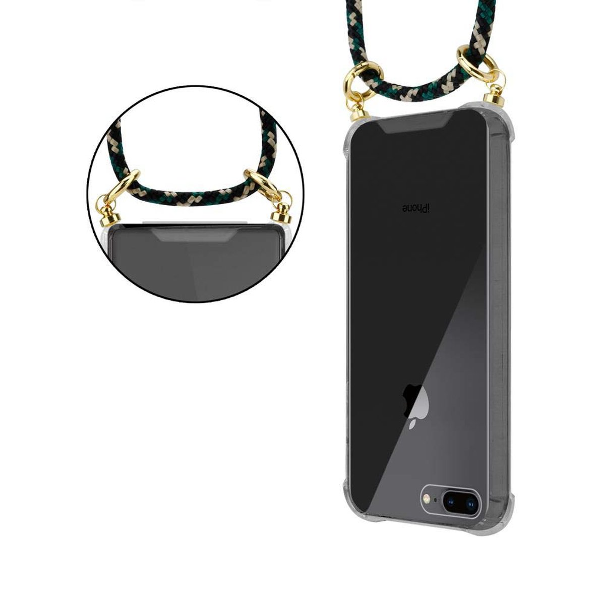 Kette CADORABO / Ringen, Gold Kordel Band und Hülle, 8 / iPhone Handy abnehmbarer Backcover, 7S 7 PLUS, mit Apple, CAMOUFLAGE PLUS PLUS