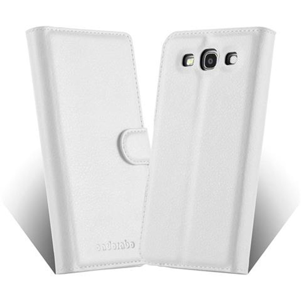 Zwei weiße Handyhüllen. Beide geschlossen. Helle Farbe, schlichtes Design. Telefon ist nicht sichtbar.