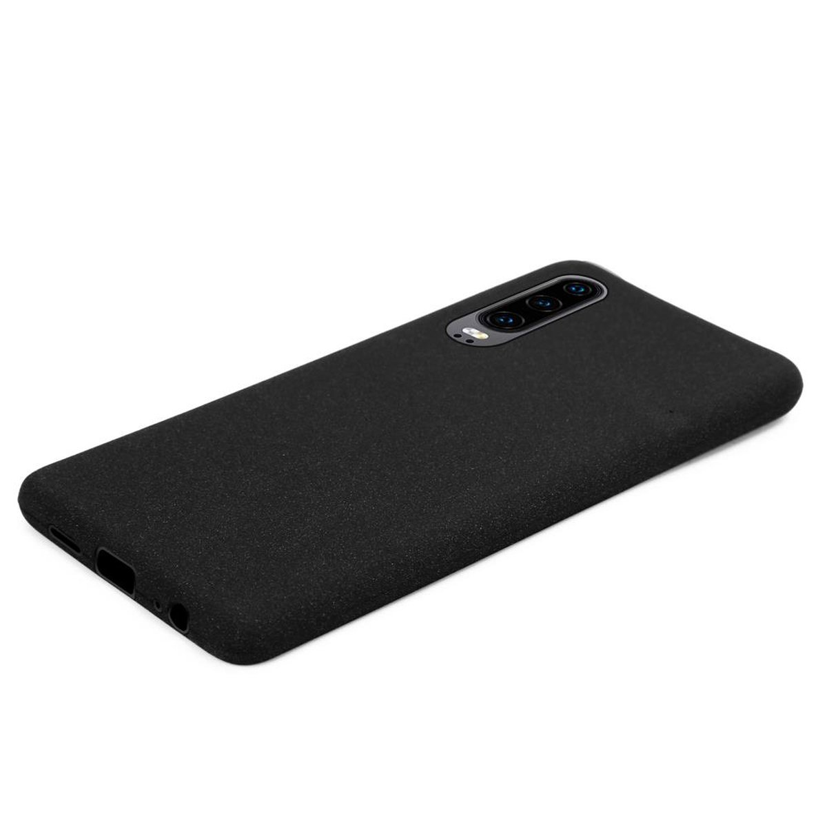 Custodia nera per telefono, tripla fotocamera.