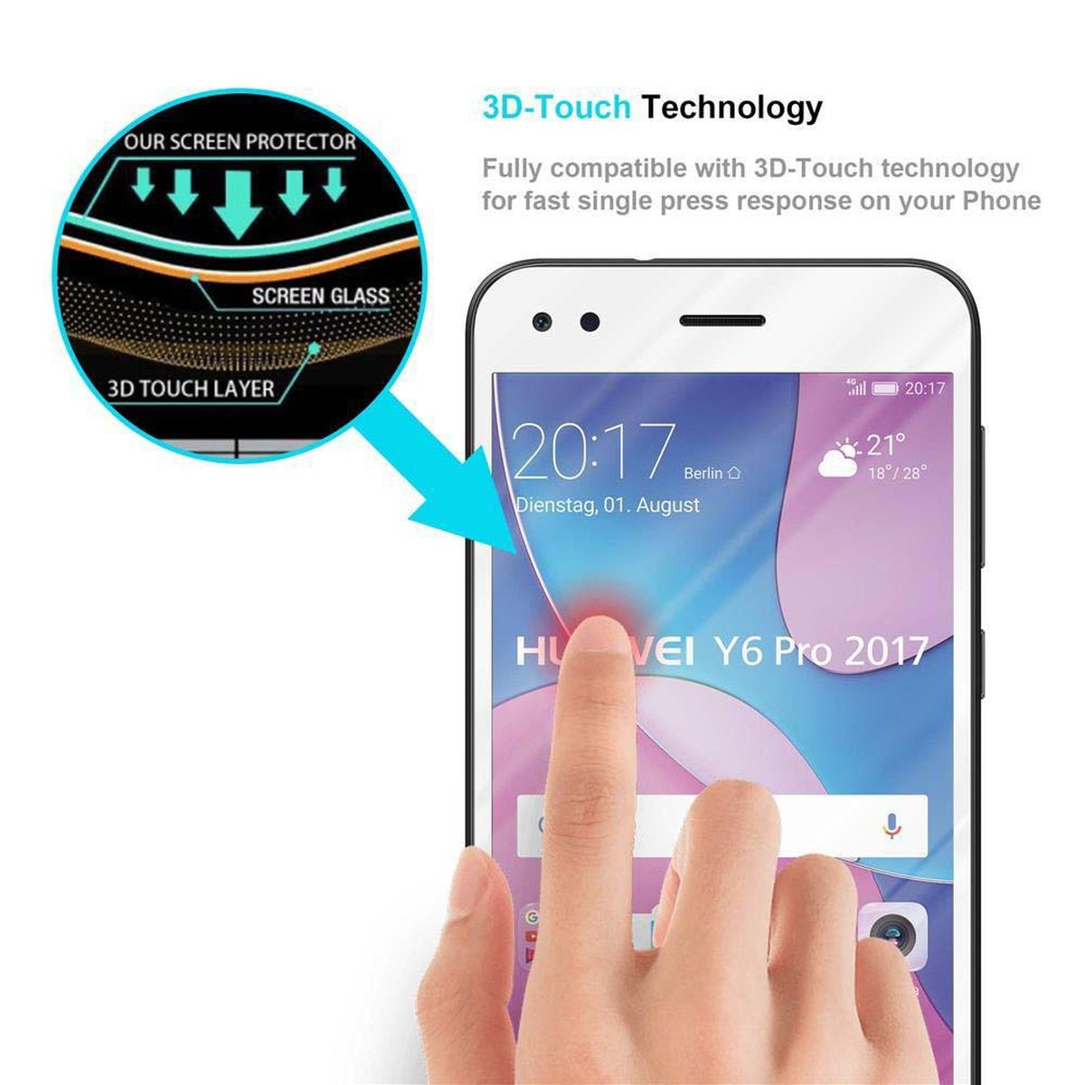 PRO 2017) Y6 CADORABO kelebend Schutzglas Huawei voll Schutzfolie(für