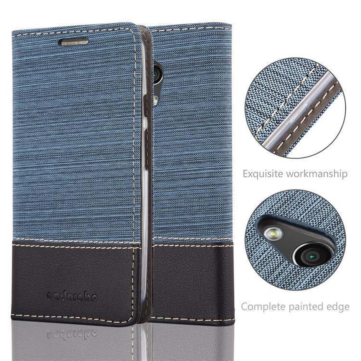 CADORABO Schutzhülle im MOTO Motorola, Bookcover, G2, Jeans Style, BLAU SCHWARZ DUNKEL Book