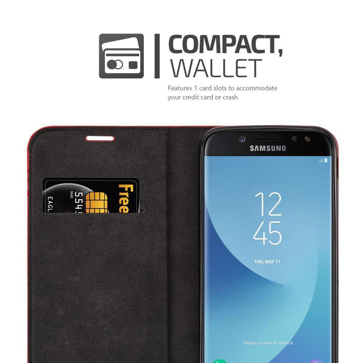 CADORABO Book Hülle Invisible Magnet, Bookcover, Samsung, Galaxy J5 ROT 2017, APFEL