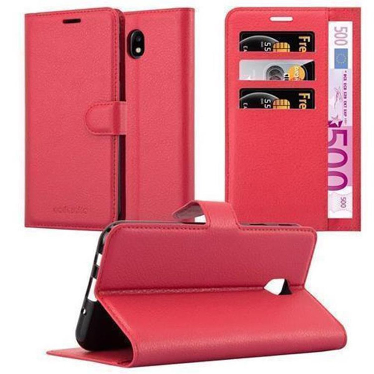 CADORABO Book Hülle Standfunktion, Bookcover, Samsung, J5 2017, ROT Galaxy KARMIN