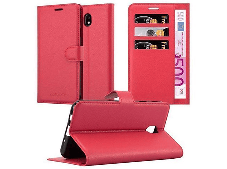 Book 2017, CADORABO J3 Samsung, Bookcover, Standfunktion, Galaxy Hülle ROT KARMIN