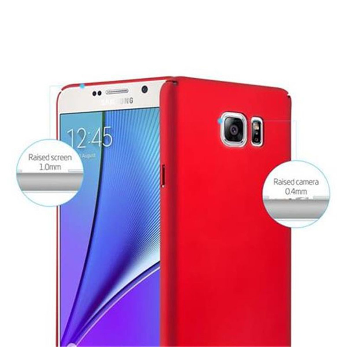 CADORABO Hülle NOTE Samsung, Hard METALL Matt 5, ROT Galaxy Metall Case Style, im Backcover