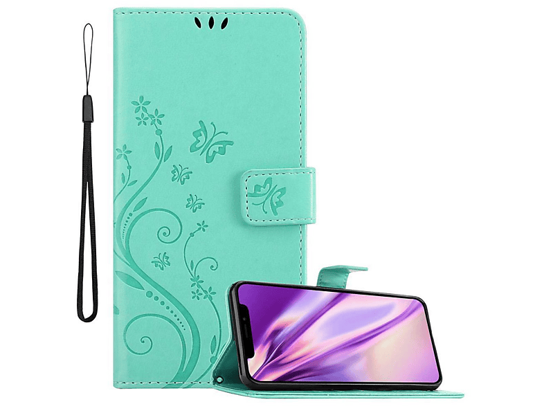 CADORABO Hülle Blumen Muster Flower Case, Bookcover, Apple, iPhone XS MAX, FLORAL TÜRKIS