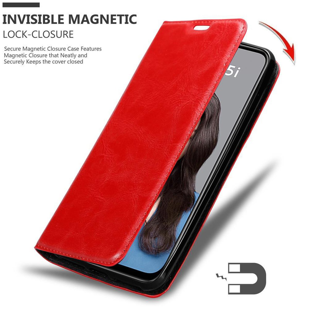 CADORABO Book Hülle Invisible Magnet, LITE NOVA APFEL / 2019, P20 ROT 5i Bookcover, Huawei