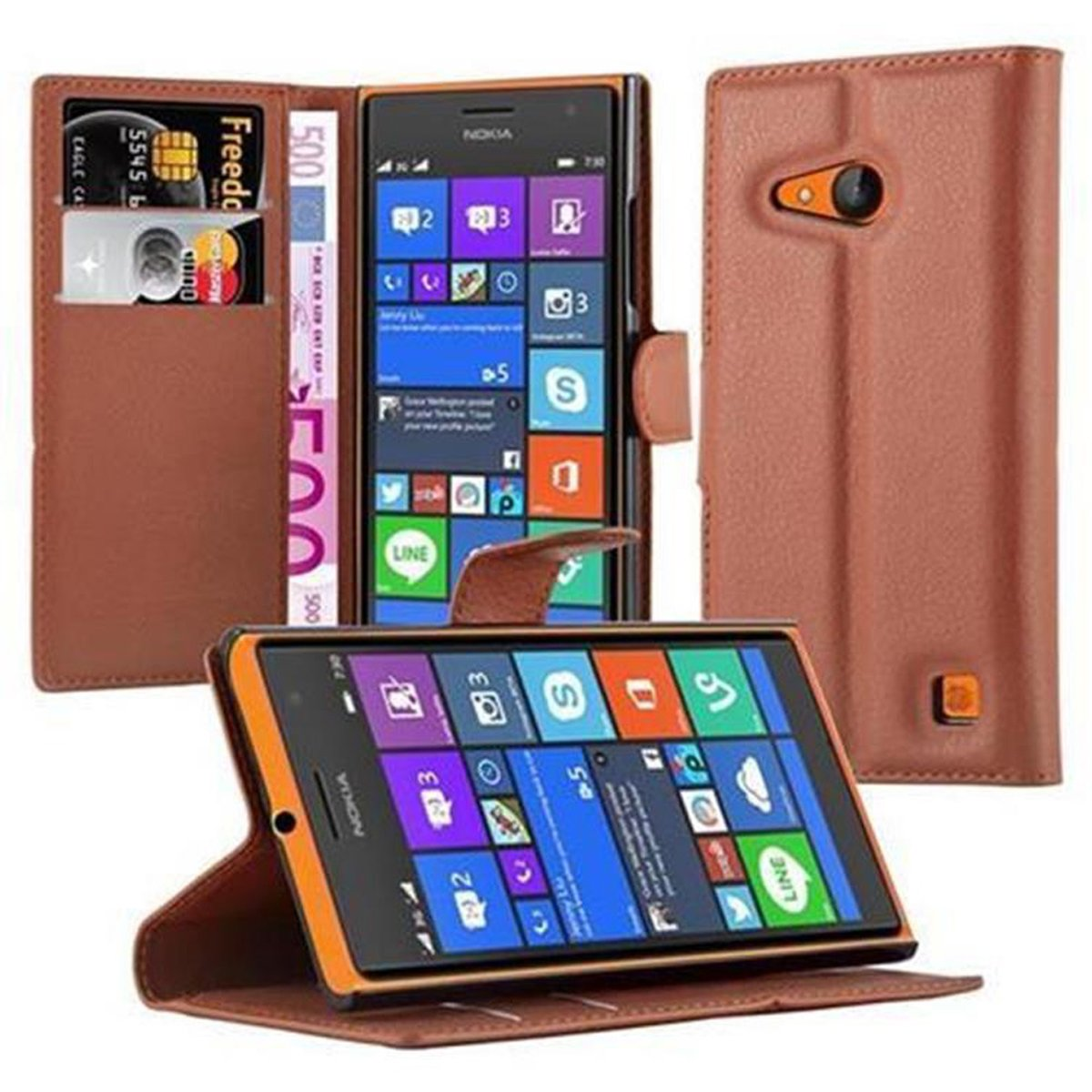 Lumia Book Standfunktion, SCHOKO BRAUN Bookcover, Nokia, CADORABO Hülle 730,