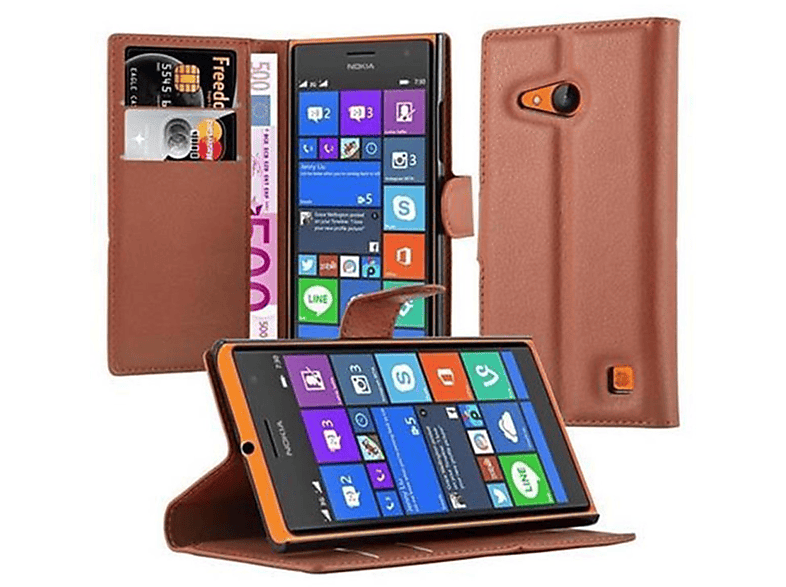 Lumia Book Standfunktion, SCHOKO BRAUN Bookcover, Nokia, CADORABO Hülle 730,