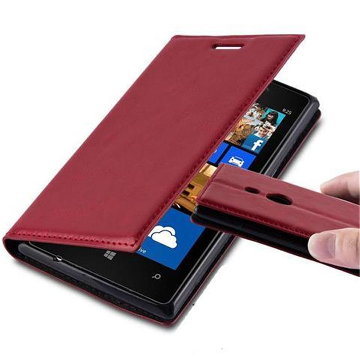 CADORABO Book Hülle Nokia, Invisible Lumia ROT Magnet, Bookcover, APFEL 925