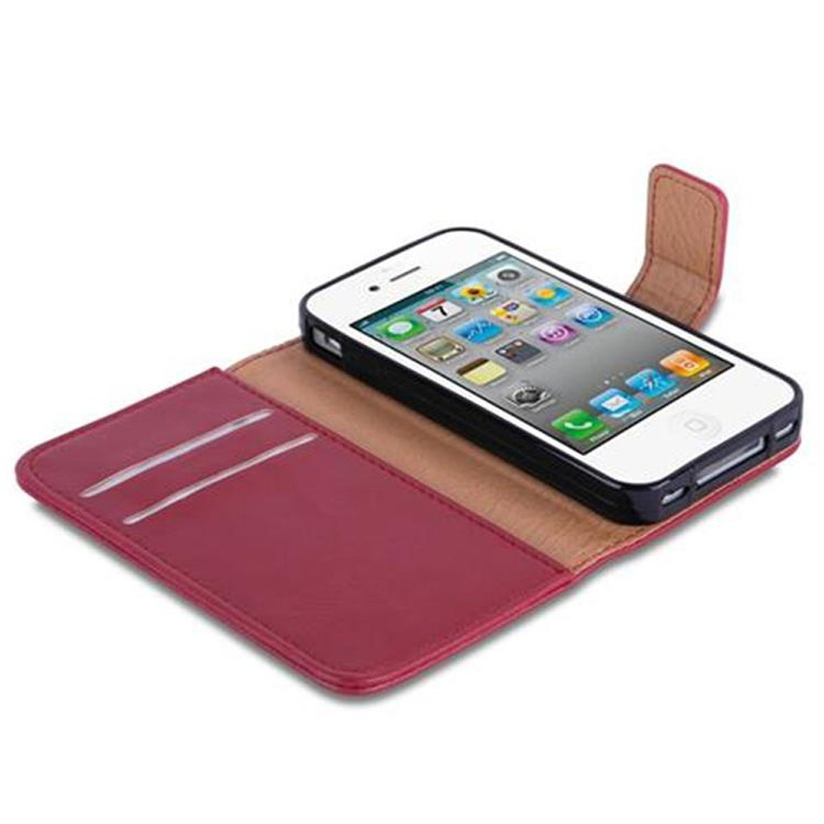 Book Style, WEIN iPhone Bookcover, Apple, 4S, ROT CADORABO Luxury / Hülle 4