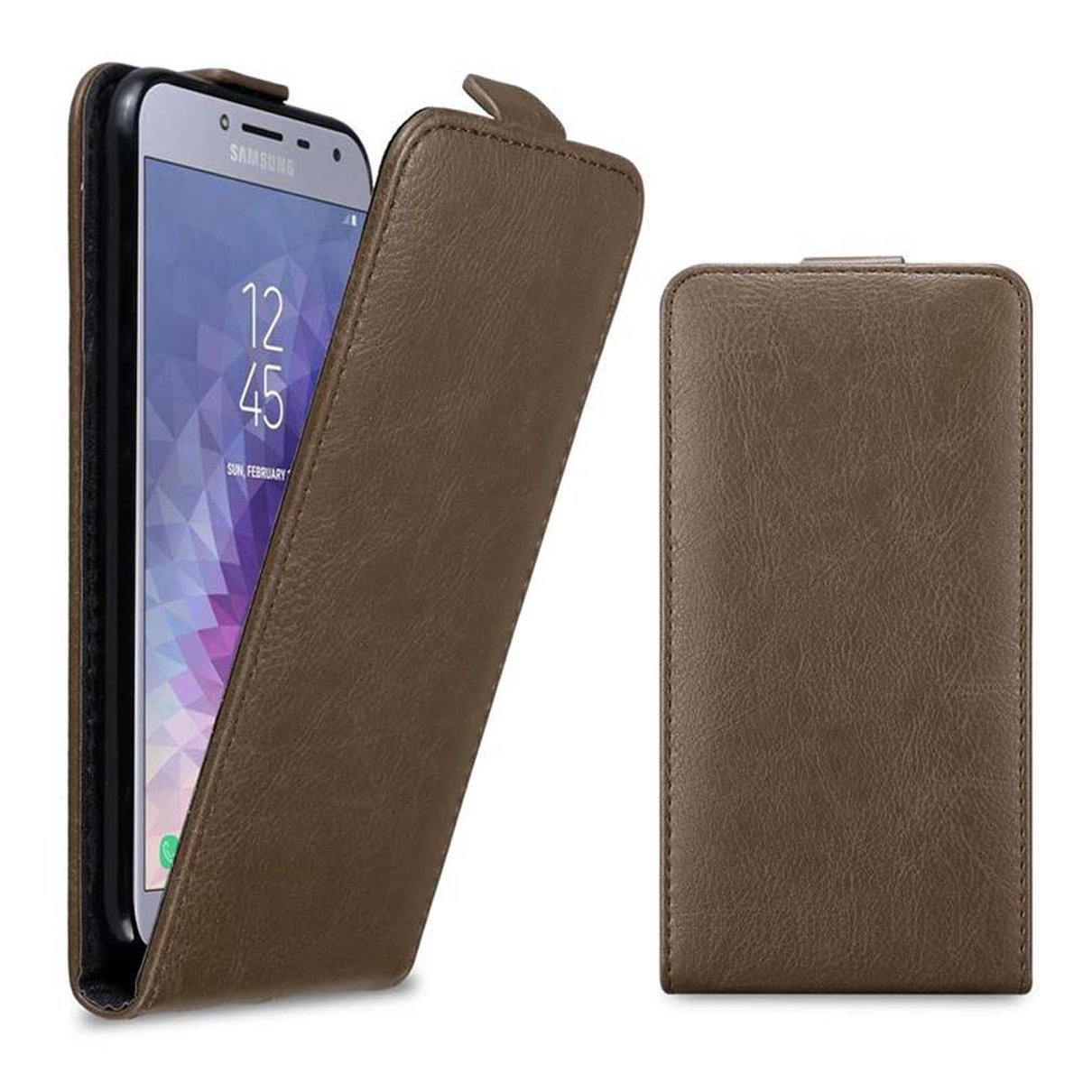 CADORABO Hülle im Samsung, Style, Flip Flip Galaxy KAFFEE BRAUN 2018, J4 Cover