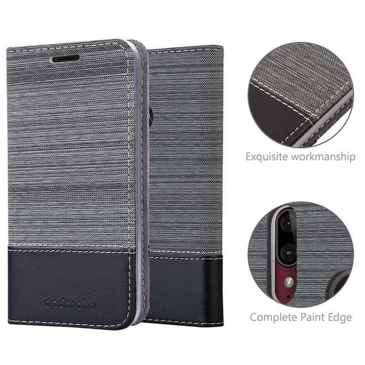 MOTO Jeans Bookcover, Schutzhülle Book PLUS, GRAU im SCHWARZ CADORABO Motorola, Style, E6