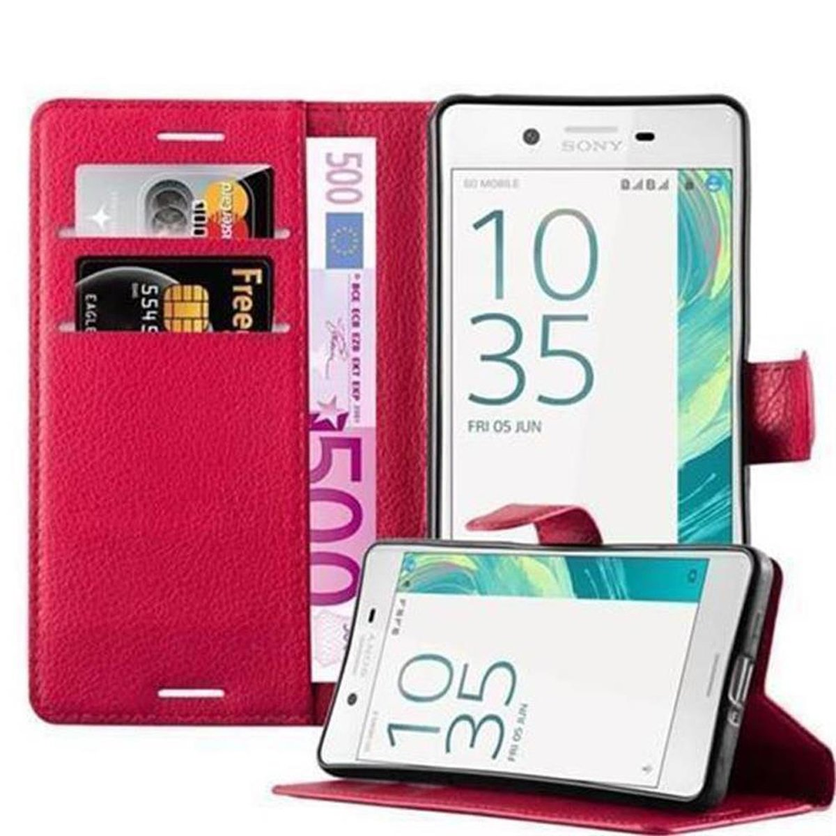 Standfunktion, Xperia X Hülle Bookcover, Sony, CADORABO Book KARMIN ROT PERFORMANCE,