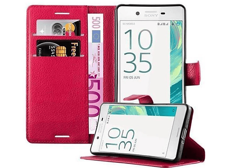 CADORABO Book Hülle Standfunktion, Bookcover, Sony, Xperia X PERFORMANCE, KARMIN ROT