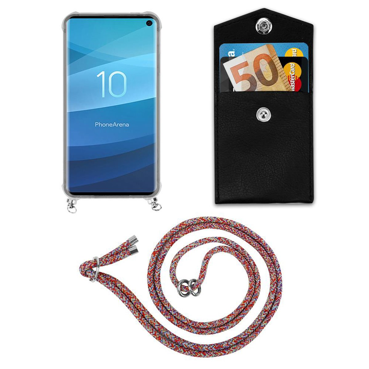 abnehmbarer 4G, Band PARROT CADORABO Samsung, COLORFUL Kordel Handy mit Kette Ringen, Backcover, Hülle, Galaxy S10 Silber und