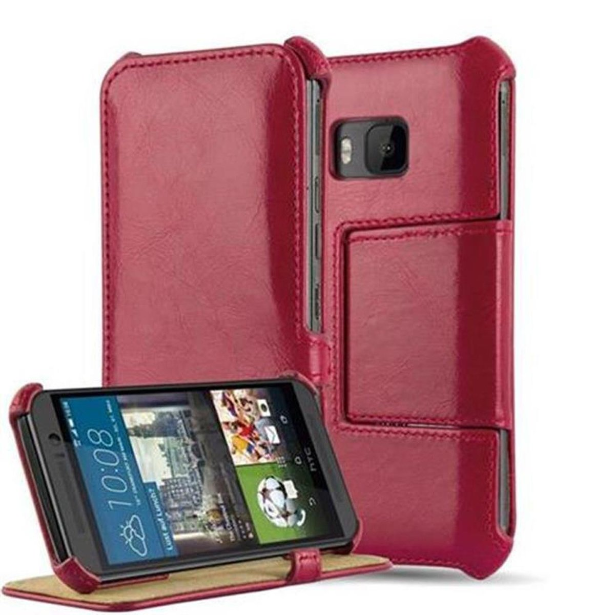 und Eckhalterung, mit Hülle Book Backcover, ROT HTC, ONE Standfunktion PASSION CADORABO M9,