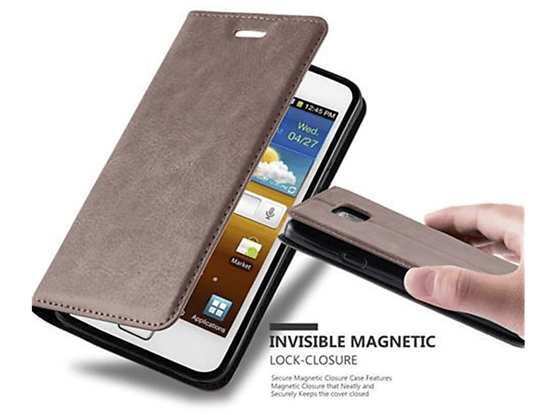 CADORABO Book Hülle Invisible Magnet, Bookcover, Samsung, Galaxy S2 / S2 PLUS, KAFFEE BRAUN