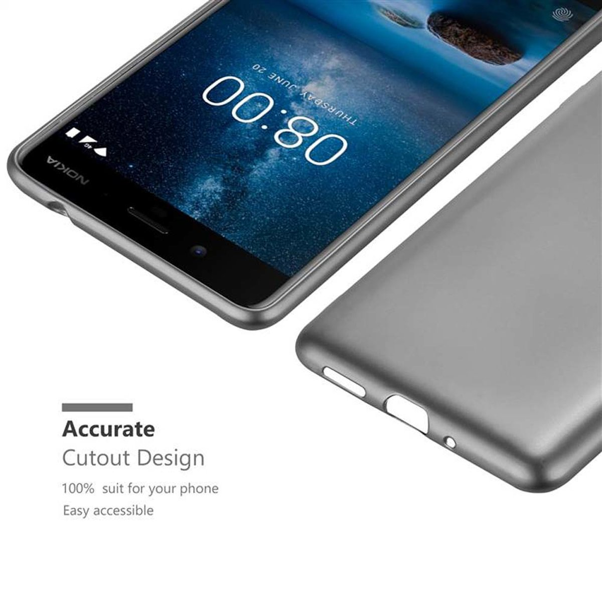 2017, Nokia, CADORABO METALLIC Backcover, Metallic Matt TPU 8 Hülle, GRAU