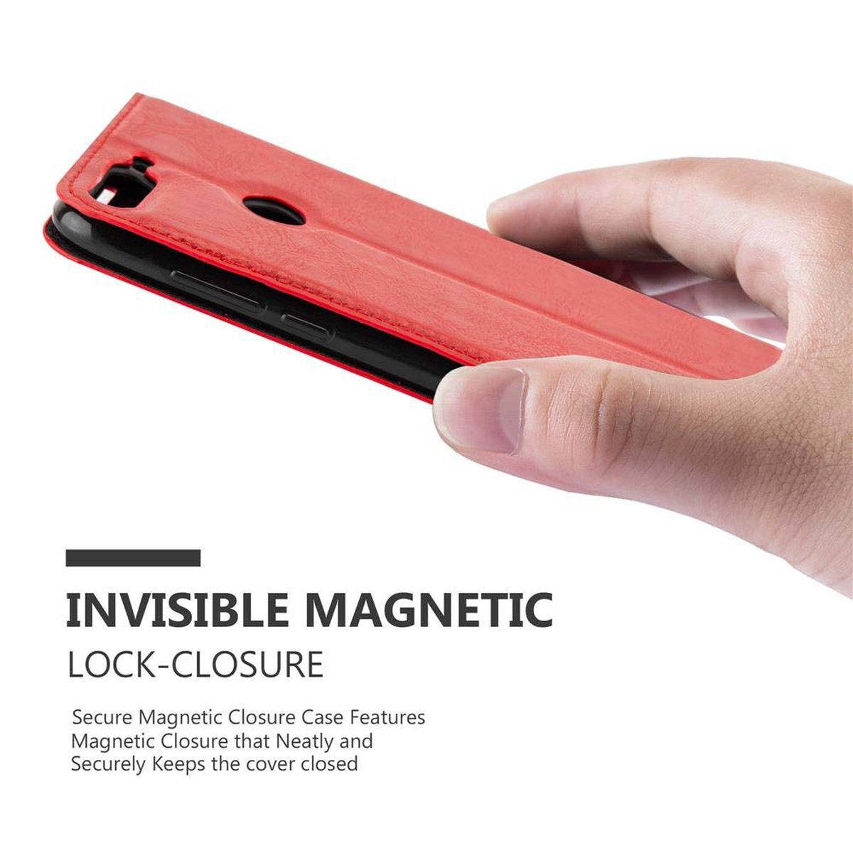 CADORABO Book Hülle Invisible Magnet, Bookcover, ROT 7C / 2018, Honor, Huawei Y7 APFEL