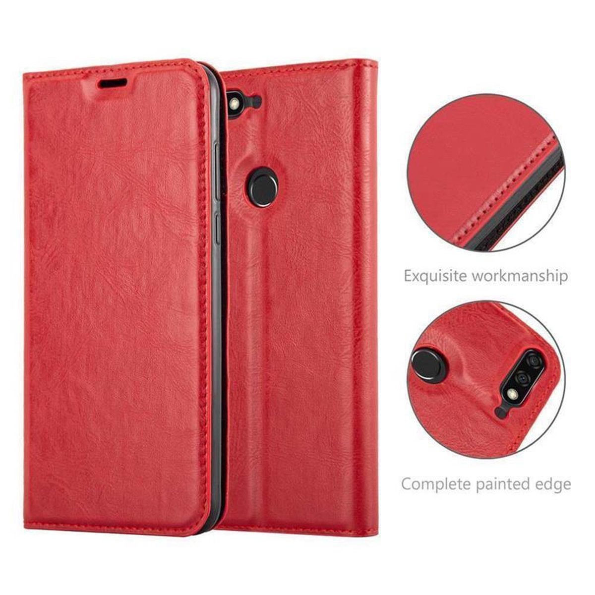 CADORABO Book Hülle Invisible Magnet, Bookcover, ROT 7C / 2018, Honor, Huawei Y7 APFEL