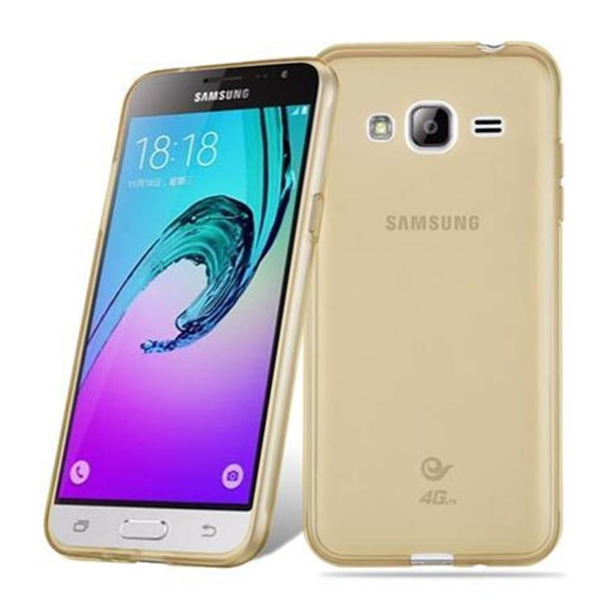 Samsung, Galaxy J3 TRANSPARENT CADORABO Ultra GOLD AIR Schutzhülle, TPU Slim 2016, Backcover,