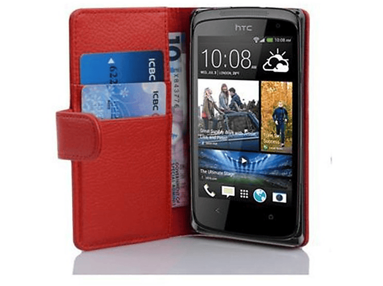 Book mit Struktur, 500, HTC, CADORABO INFERNO Bookcover, ROT Hülle Desire