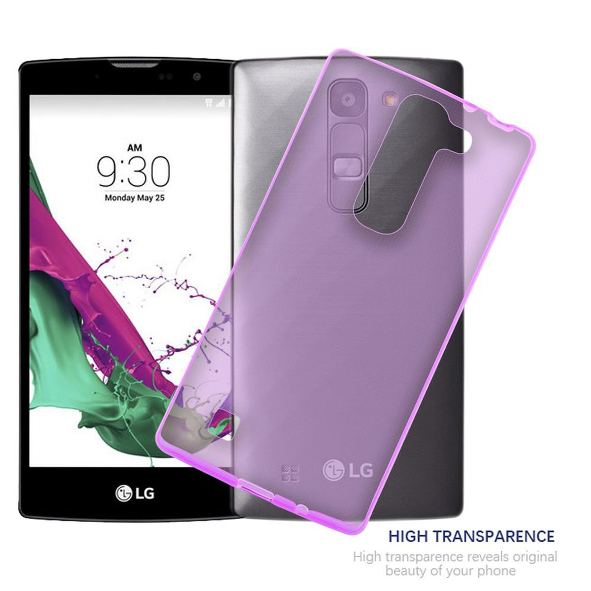 Due telefoni, uno con una custodia rosa trasparente, l'altro un telefono grigio scuro. La custodia è sollevata.