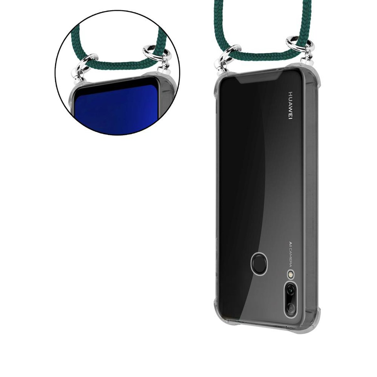 CADORABO Handy Kette mit Silber P SMART Band GRÜN abnehmbarer Kordel 2019, Huawei Honor, ARMEE LITE / Ringen, und Hülle, Backcover, 10
