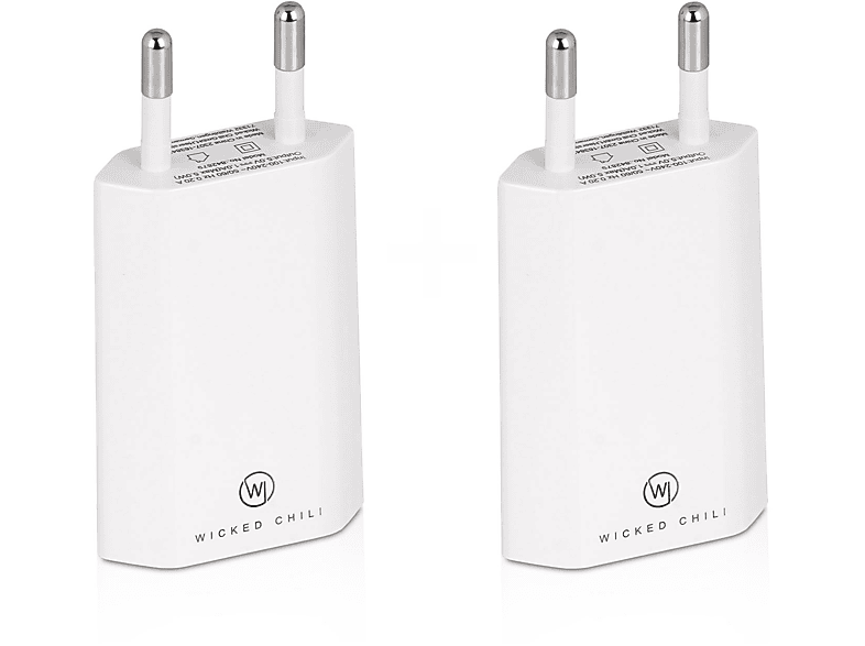 WICKED CHILI 2x 5W Netzteil für Apple iPhone / Samsung Galaxy / Smartphone Handy Ladegerät Netzstecker (5V / 1A) USB Adapter Steckernetzteil