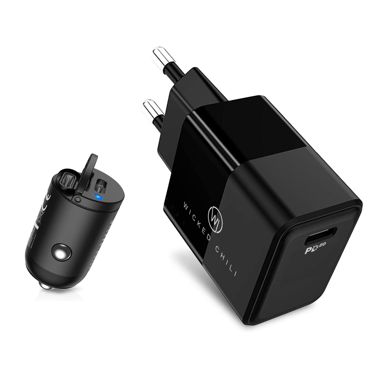 WICKED CHILI 2x Ladegerät für USB + Dual 12/24V 14 Netzteil PD Adapter Wandladegerät + Fast mit Charge Ladegerät Dual USB-C & iPhone 30W 20W QC3.0 C C USB KFZ KFZ