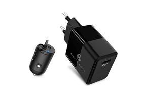 Zigarettenanzünder-Ladegerät 38W, USB-C und USB 3.0 + LED-Anzeige, LinQ –  Schwarz - German