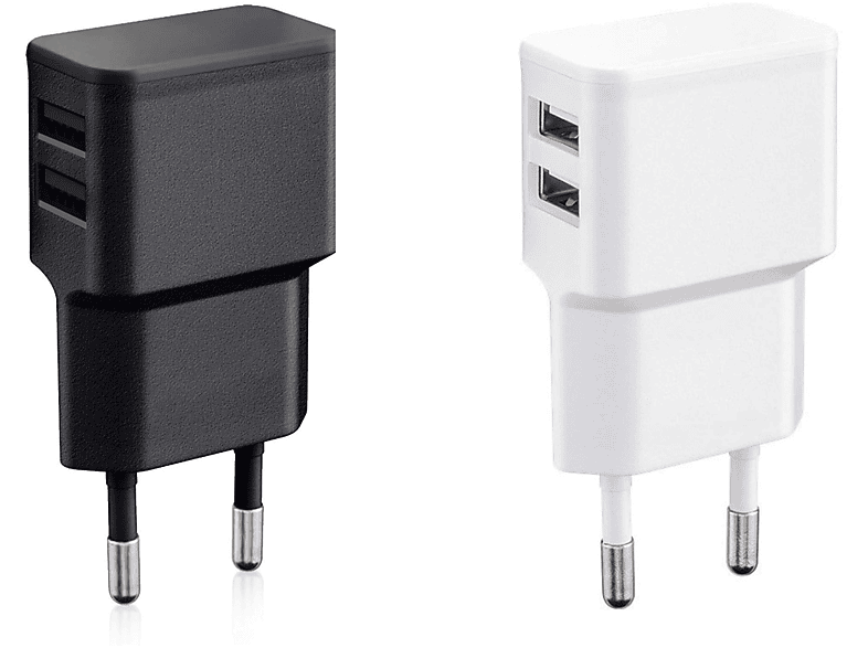 WICKED CHILI 2er Set Dual USB Ladegerät (weiß und schwarz) 12W / 2,4A Pro Series  (90°, 2-Fach USB) Dual USB Netzteil