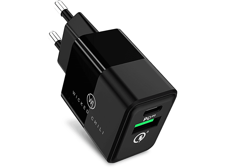 WICKED CHILI 20W Ladegerät Netzteil Quick Charge + USB C, Schnellladegerät für Apple iPhone 14, MagSafe, Samsung Dual USB Netzteil