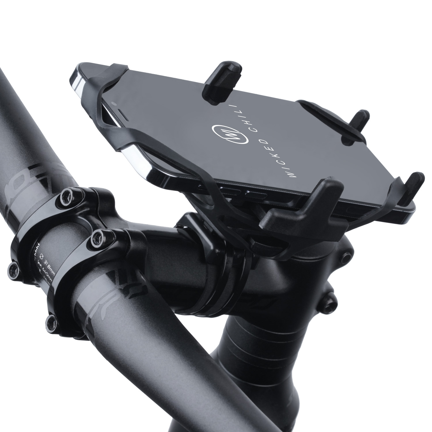 WICKED CHILI Universal Fahrrad & Motorrad Handyhalterung mit  Sicherungsgummi für Handy / Smartphone Fahrradhalterung /  Motorradhalterung, schwarz