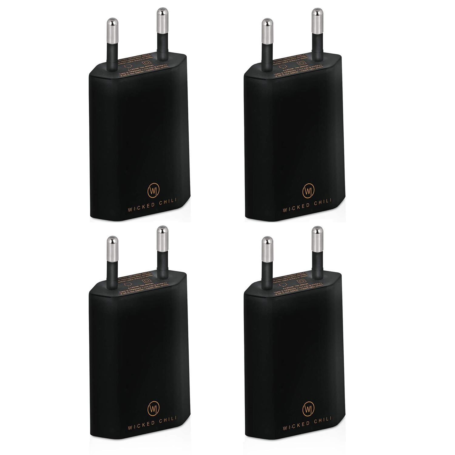 WICKED CHILI 4x USB Netzteil 1A, Adapter schwarz Smartphone und iPhone, USB Stecker Ladegerät Galaxy, Samsung 5V) Handy für