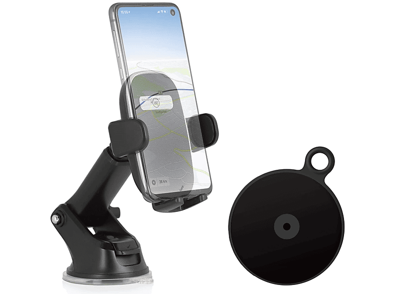 WICKED CHILI Universal Handyhalterung Saugnapf + Armaturenbrett Adapter  (für iPhone / Samsung bis 90mm Breite.) KFZ Autohalterung mit Klebeplatte  für Armaturenbrett (Case friendly), schwarz