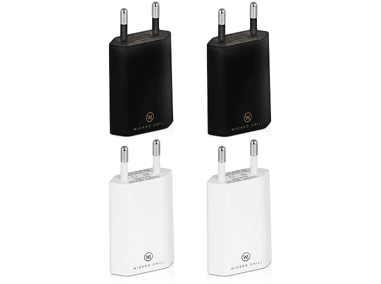 WICKED CHILI 4x USB Netzteil für iPhone / Samsung Galaxy / Handy Smartphone Ladegerät (1A, 5V) 2 schwarz / 2 weiß USB Adapter