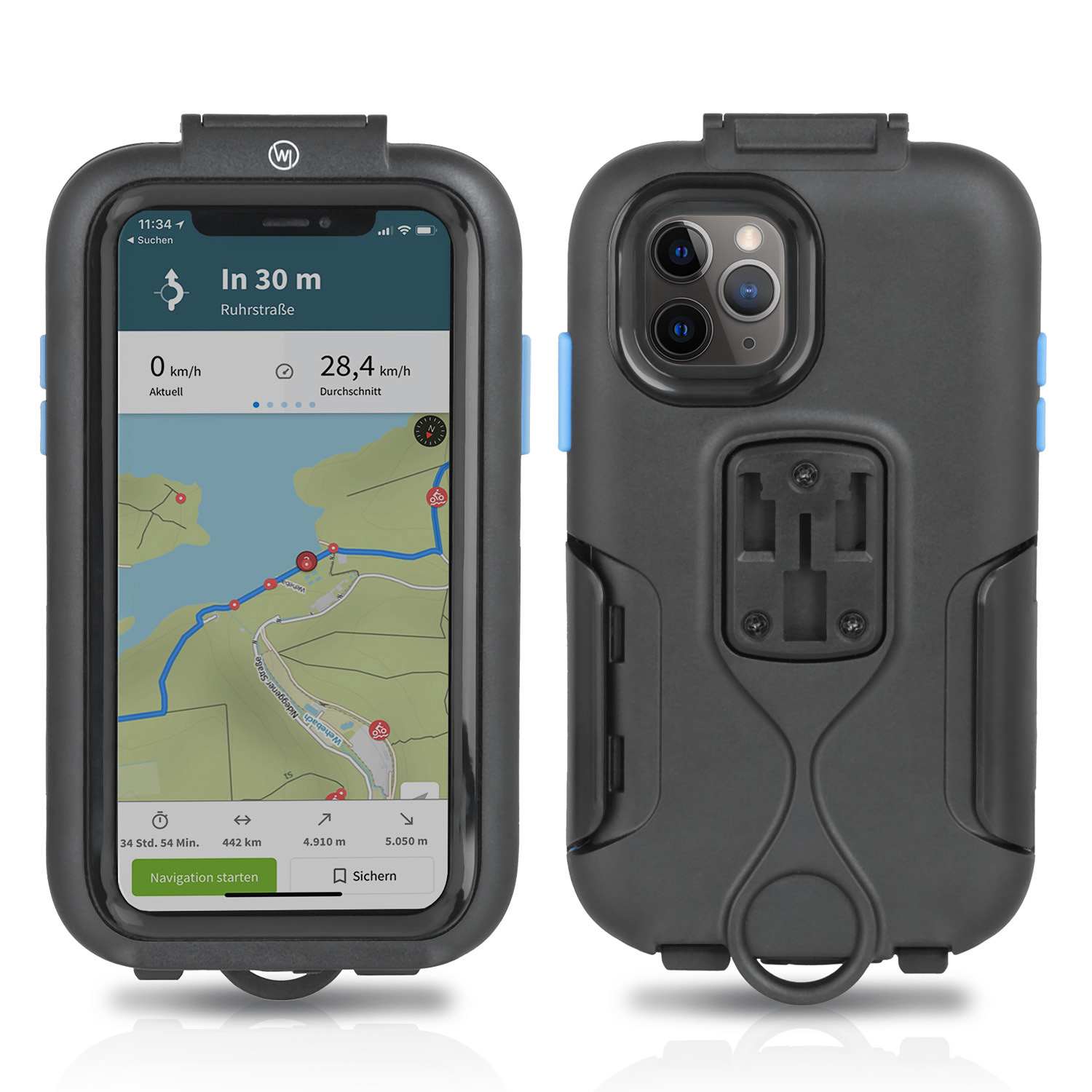 Regendichte Schutzhülle mit WICKED iPhone CHILI Case Tour iPX4 Set Fahrradhalterung, Fahrradhalterung schwarz + iPhone / XS X Motorrad für