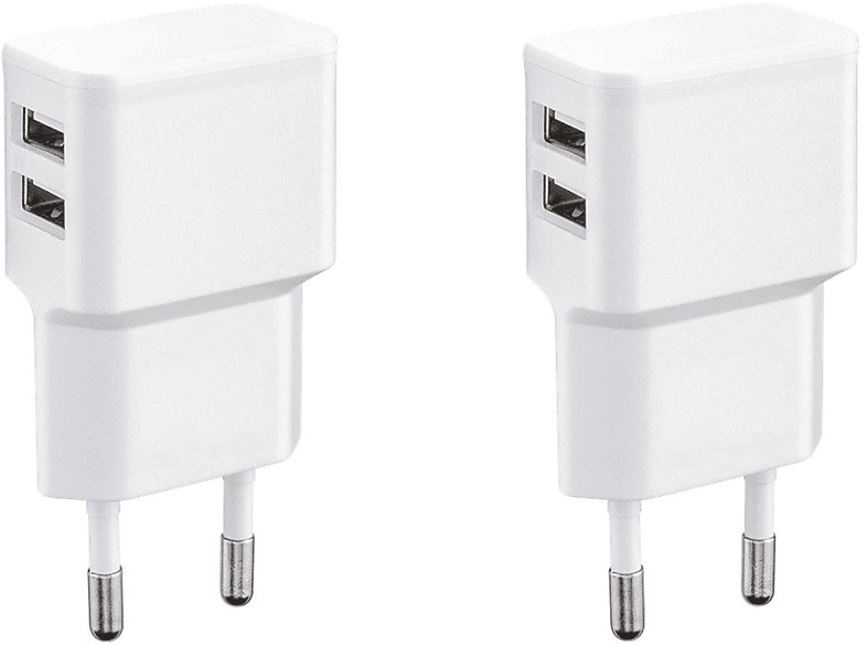 WICKED CHILI 2er Set Dual USB Ladegerät 12W / 2400mA Pro Series (Netzstecker 90° abgewinkelt, 2-Fach USB) weiß Dual USB Netzteil